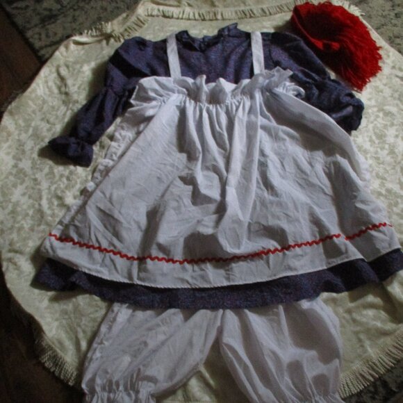 4PC RAGEDY ANN DITZY FLORAL DRESS  APRON BLOOMERS  W RED YARN WIG SZ 2X - Picture 1 of 5